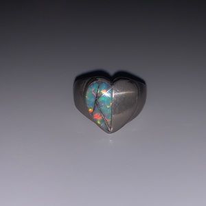 925 Heart shaped sterling silver/opal ring